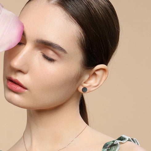 2 Pairs Of 316L Surgical-Steel Black & Silver Flat Round Men Women Stud Earrings